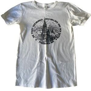 White Graphic T-Shirt‎ XL Freiburg Germany Gothic Architecture Cityscape Print